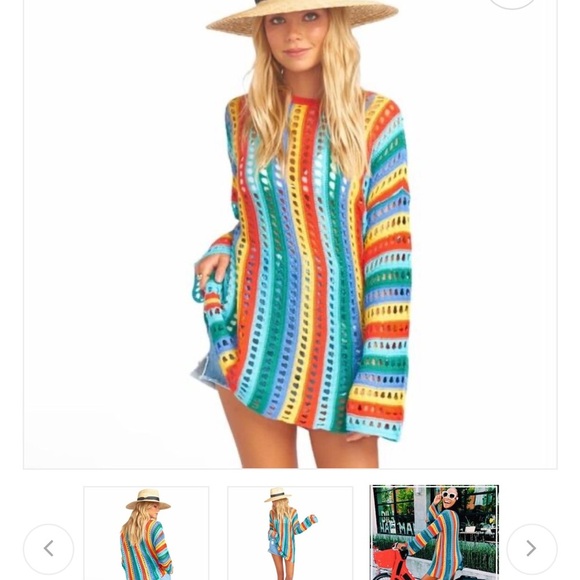 Show Me Your MuMu Multicolor Knit Summer Sweater Swim Coverup M - Picture 5 of 7